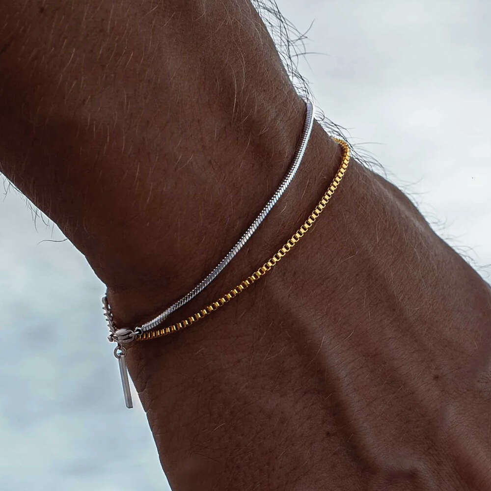 eManco Layered Stainless Steel Gold-Plated Bracelet for Men Fashion Hip-Hop Personality Niche High Street Versatile Jewelry