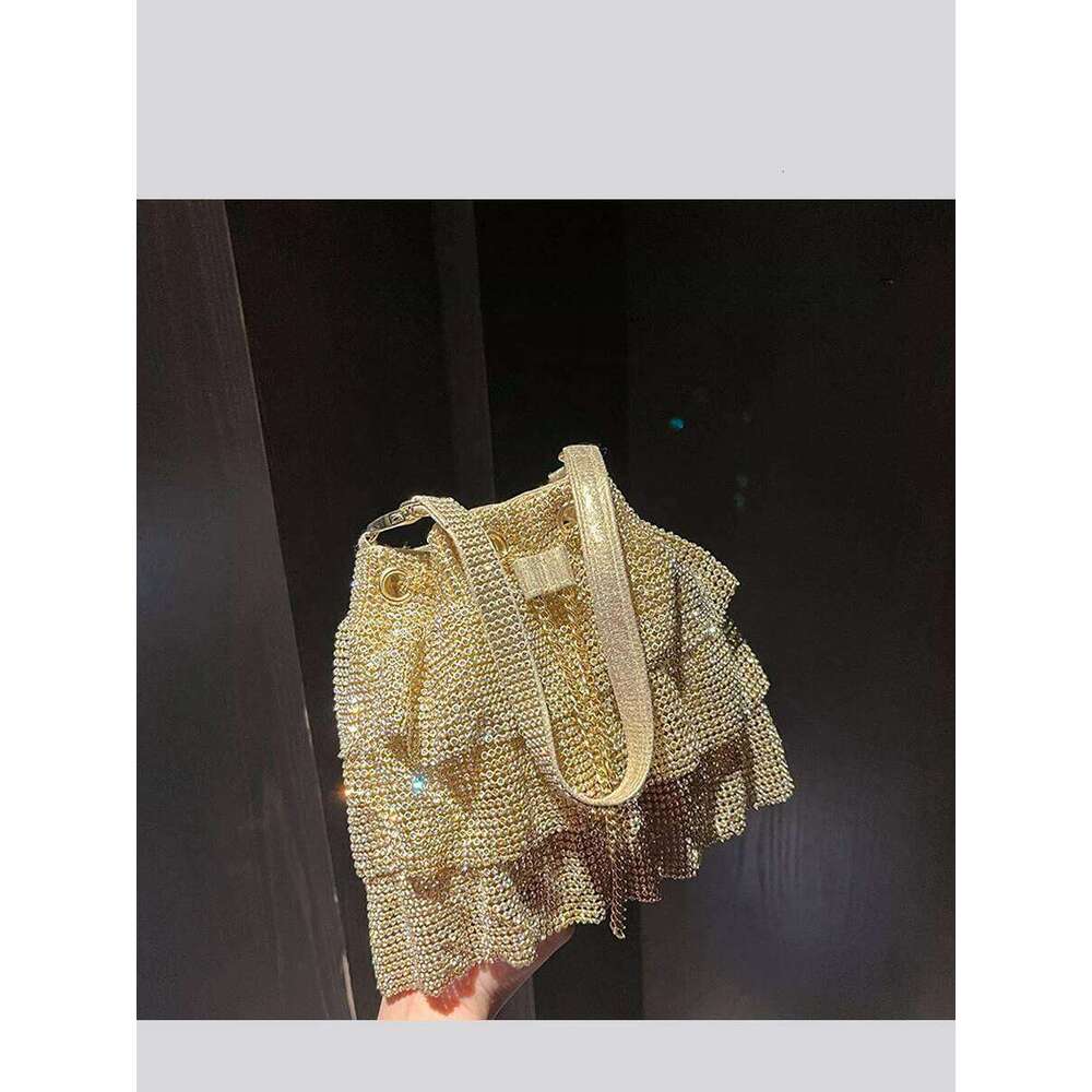 Women Gold Sier Banquet Handbags New Dia-Studded Tassel Evening Bags Femme Wedding Purse Dress Beaded Party Bucket Clutch