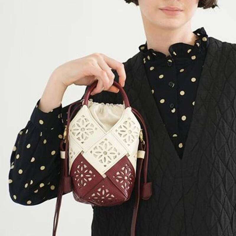 Women's Bags Designer Chinese Style Mini Bucket Bags For Women Designer Handbags Purses New In PU Hollow Flower With Inner Pocket Shoulder