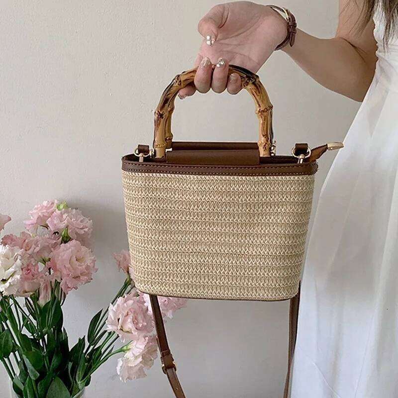 2025 New Texture Small Summer Niche Crossbody Woven Women's Hand-Woven Straw Bucket Bag