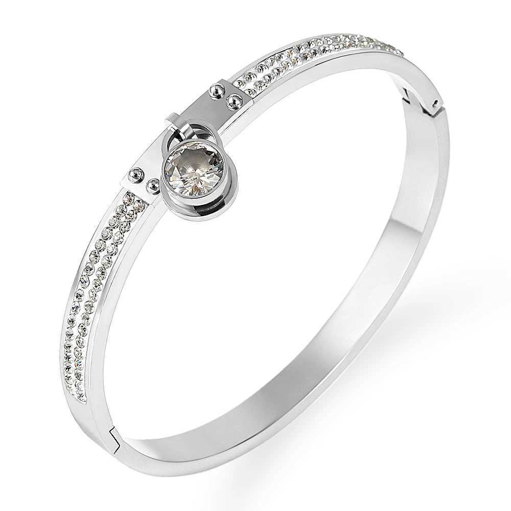 FYSARA Fashion Zirconia Crystals Bangle Stainless Steel Rivet for Women Brand Jewelry Big Crystal Pendant Cuff Chain Z250616
