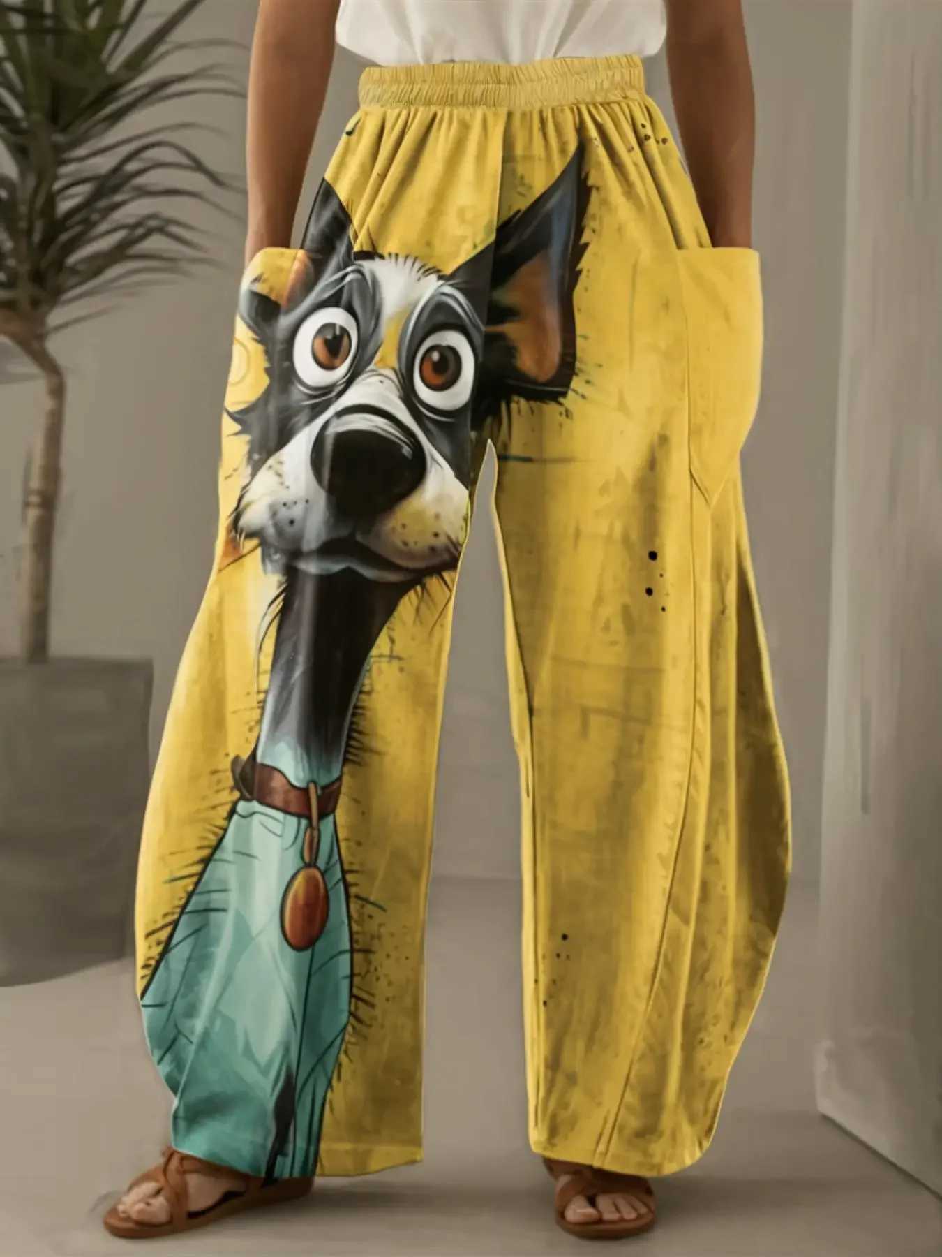 Plus Size 1XL-5XL Women Fashion Floral Printed Pleated Wide Leg High Waisted Pants Fe Casual Pocket Loose Long TrousersXJ250616