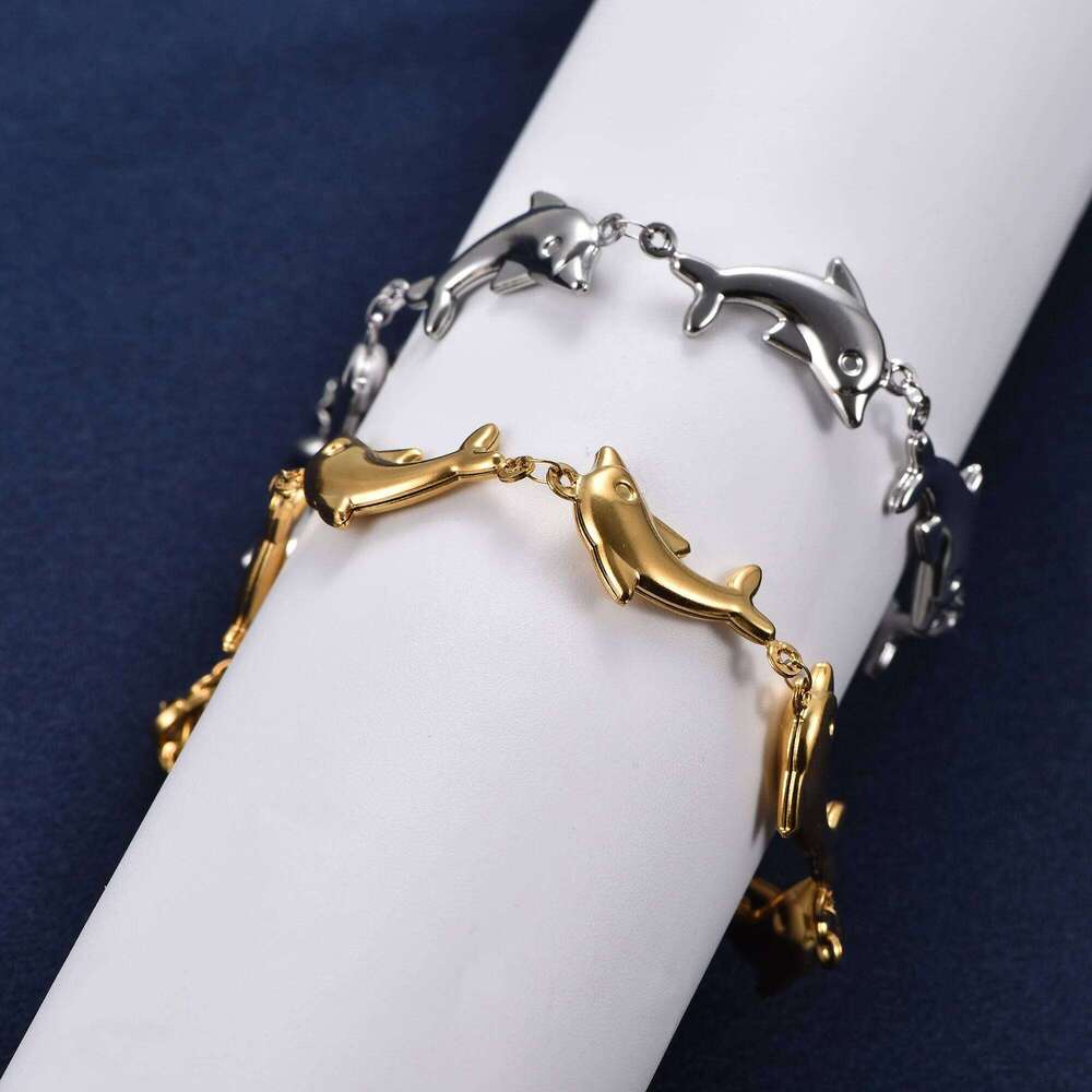Cute Stainless Steel Dolphin Bracelet Link Hand Chain For Women Girl Anklets Wristband Summer Beach Metal Jewelry Accessories