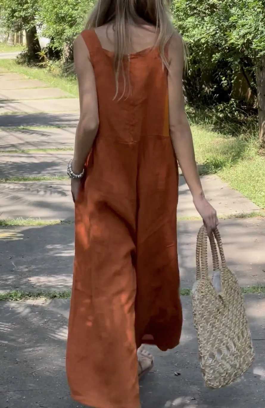 Summer Cotton Linen Oversize Jumpsuits Women Overalls Square Collar Sveless Loose Overalls Fe Casual Trendy Lady ClothesXJ250616