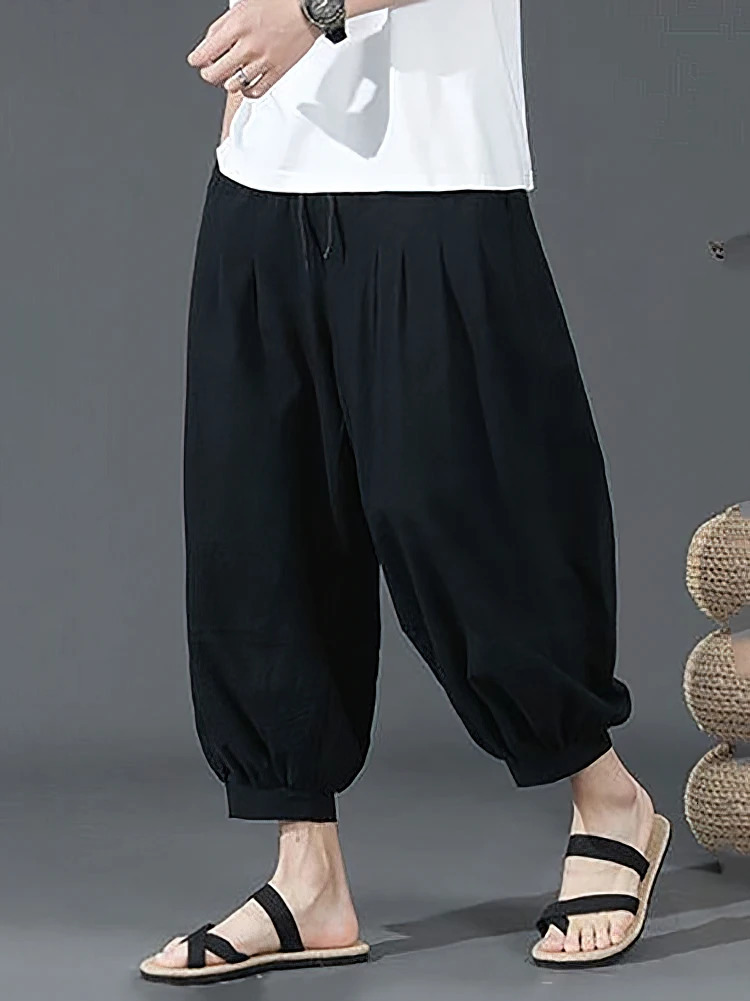 Summer Cotton Linen Shorts Men Baggy Wide leg Casual Capris Pants Male Sport Running Shorts 2025 Oversize Chinese 250614