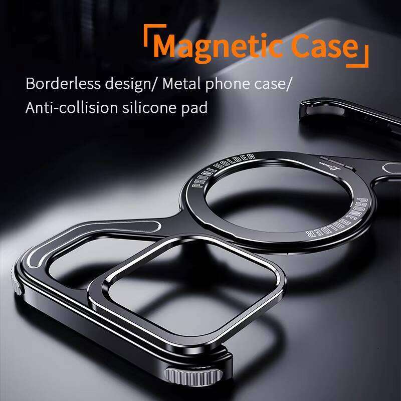 Luxurious Metal Z-Shaped Magnetic Stand Phone Case, Compatible with iPhone 16 15 Max / 14 Pro Detachable Snap-On Frameless Shockproof Case