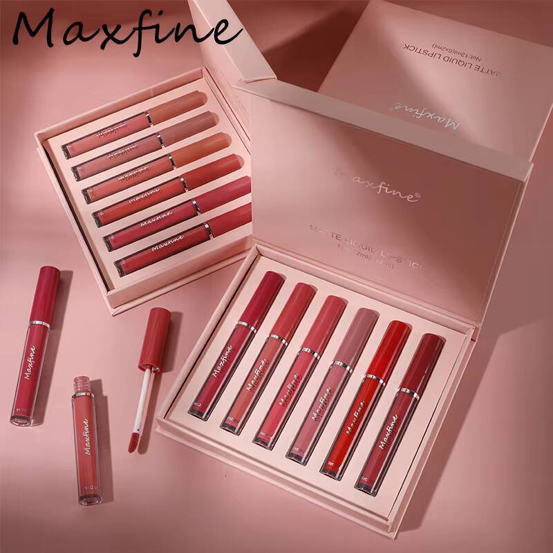 MAXFINE 6 pieces/set matte liquid lipstick set, fading non stick to cup gloss, waterproof and long-lasting lip gloss happy