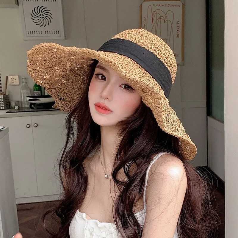New Woman Summer Hat Women Straw Hat Big Brim Beach Hat Foldable Vacation Summer Hat Sunscreen Sunshade Hat Straw hat M250616