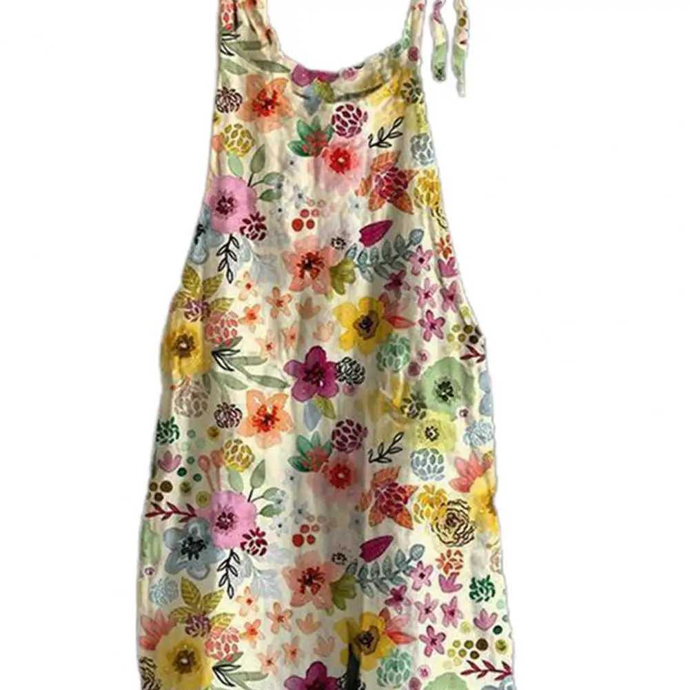 Women Jumpsuit Flower Printed Sling Design Thin Summer Vintage Loose Floral Print Rompers for PartyXJ250616