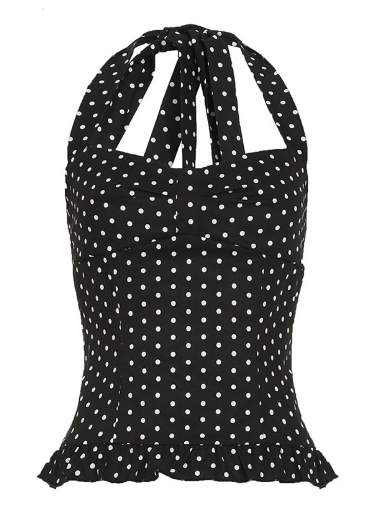 AltGoth Aesthetic Chic Y2k Camisole Women Pastel Goth Streetwear Sweet Polka Dot Backless Halter Corset Crop Tank Tops Female 250613