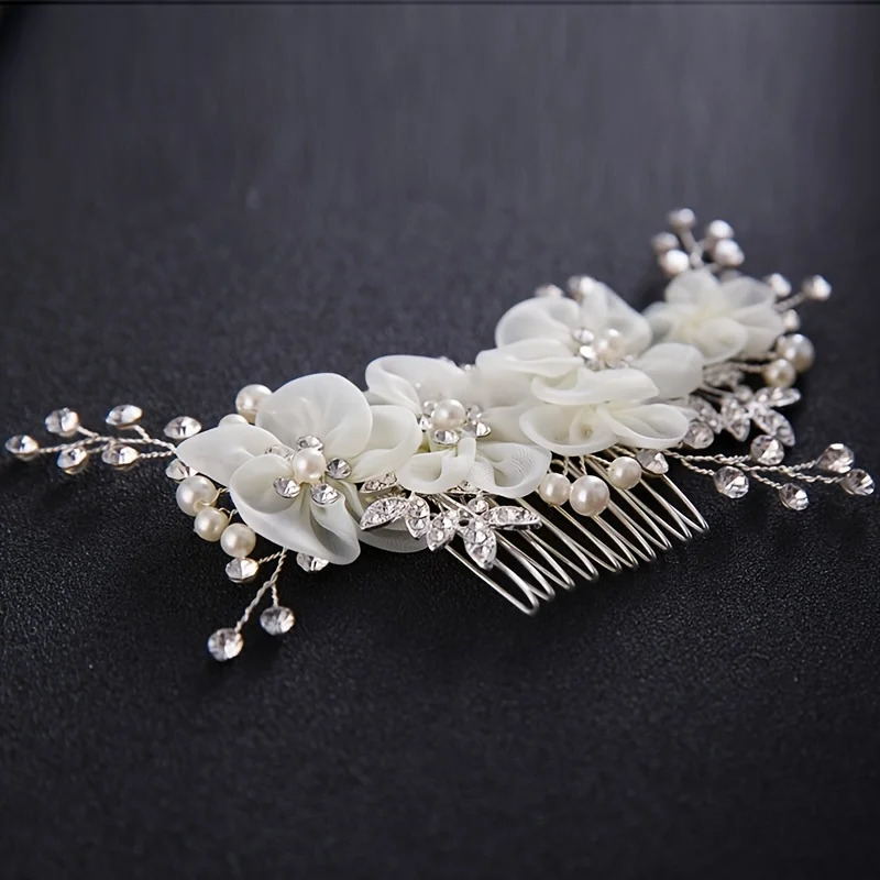 Flower Rhinestone Pearl Hair Clip Comb Headband Women Wedding Hair Jewelry Accessories For Women Bridal Tiara Headband Clip Gift 250610