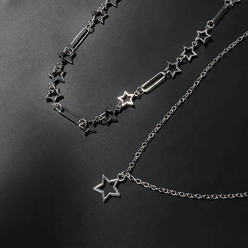 Personalized Punk Style Hollowed Out Stars Chain Double Layer Necklace Ladies Y2k Fashion Trend Holiday Party Accessories Gifts W250616