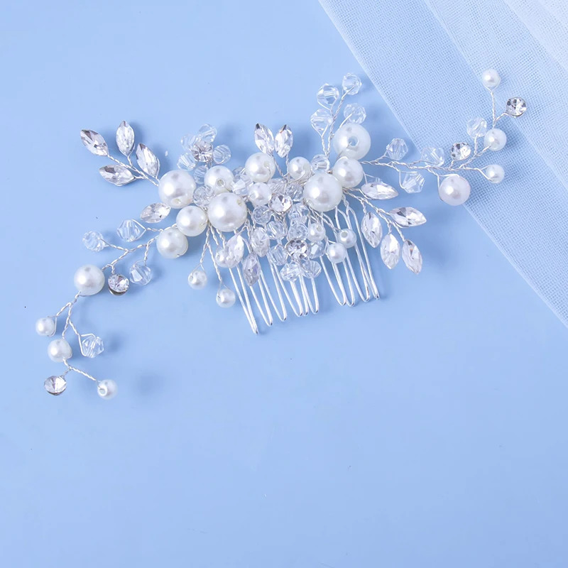 Brides hair ornament Crystal Women Brid hair comb Pearl comb wedding headdress Silver Color Pearl Crystal Wedding Hair Combs 250610