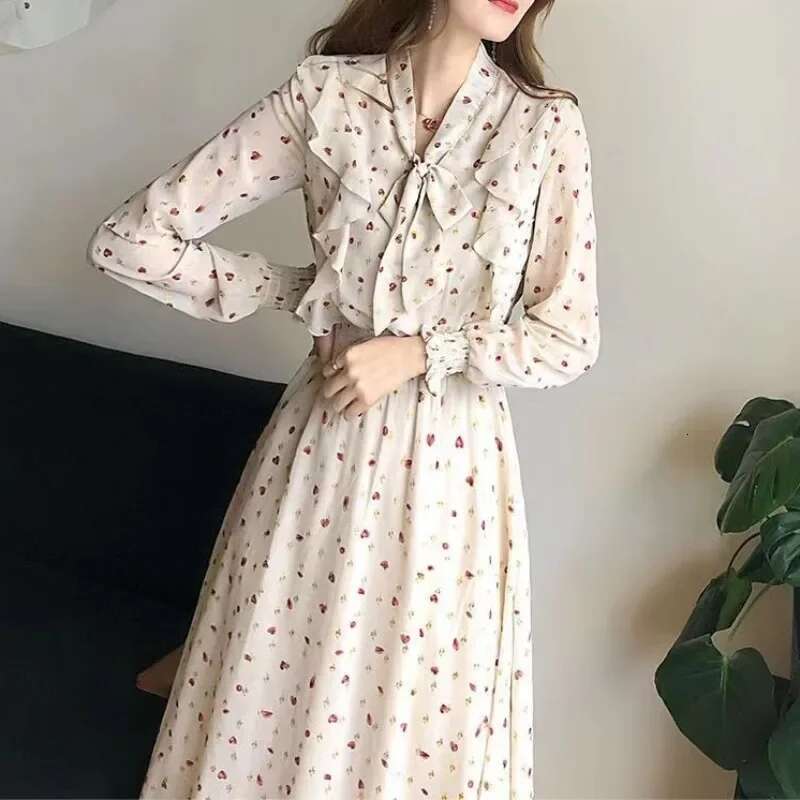 Bow A Line Woman Long Sleeve Dress Splicing Dresses for Women Loose Elegant Luxury On Sales Promotion Korean Fashion Pretty 2025