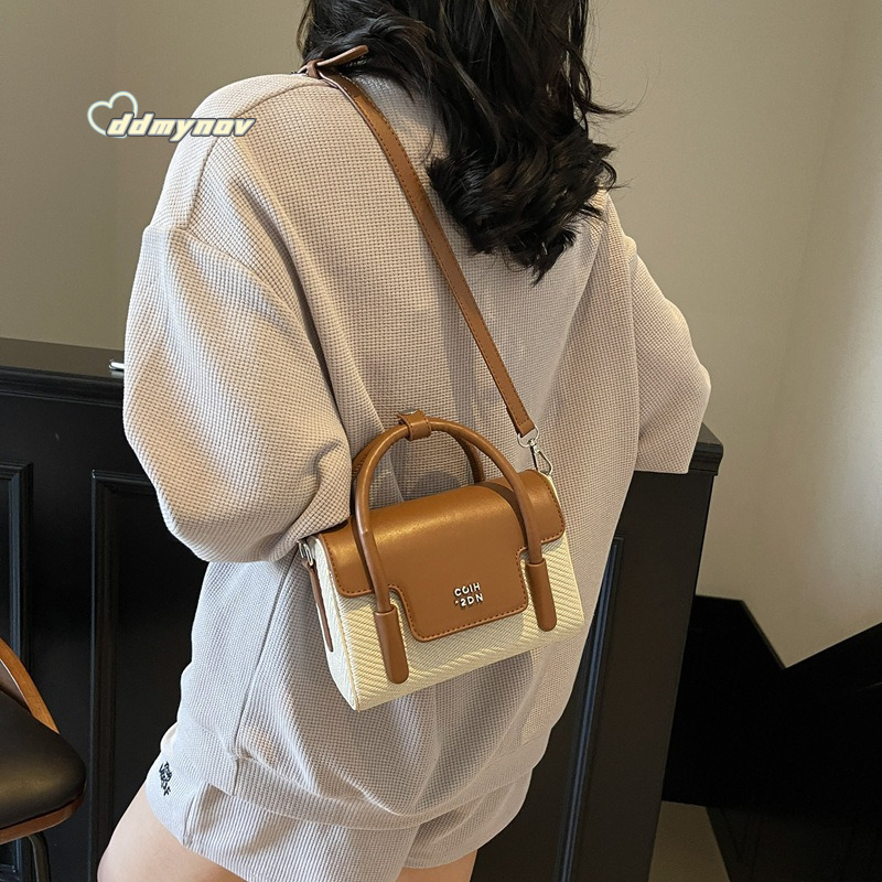 Niche Handheld Small Square for Women 2025 Spring Simple Versatile Color-Block Commuter Shoulder Crossbody Bag ddmynov ddmynov