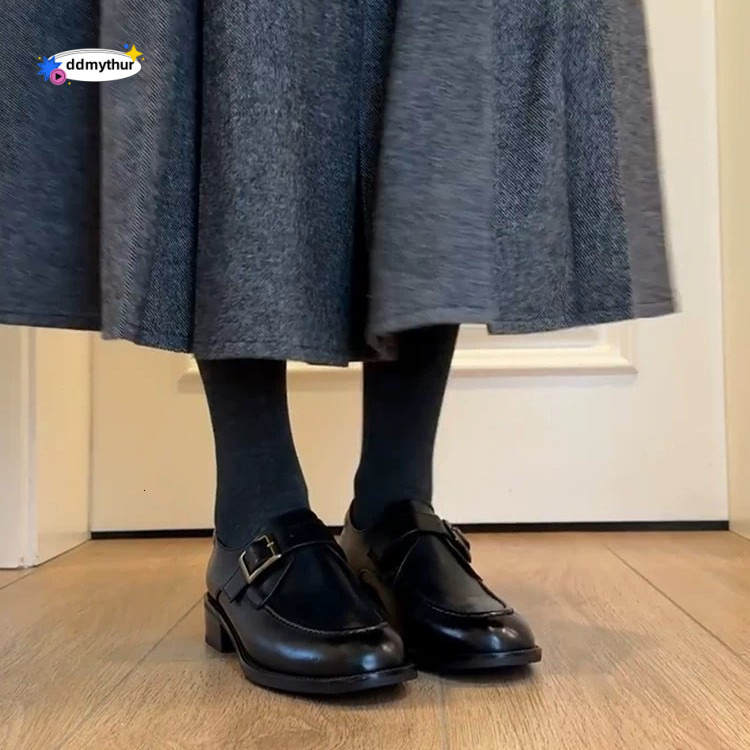 Cowhide Version ~ Commuter Single Women with Belt Buckle, Genuine Loafers for Women, Slimming Low Heels, Versatile Small Leather Shoes ddmythur