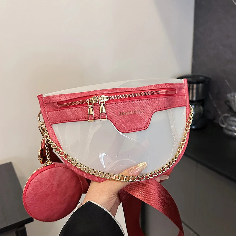 Chain Waist Bag Fashion Jelly High Quality PVC Waterproof Handbag Designer Saddle Crossbody Chest Hip Purse 250614