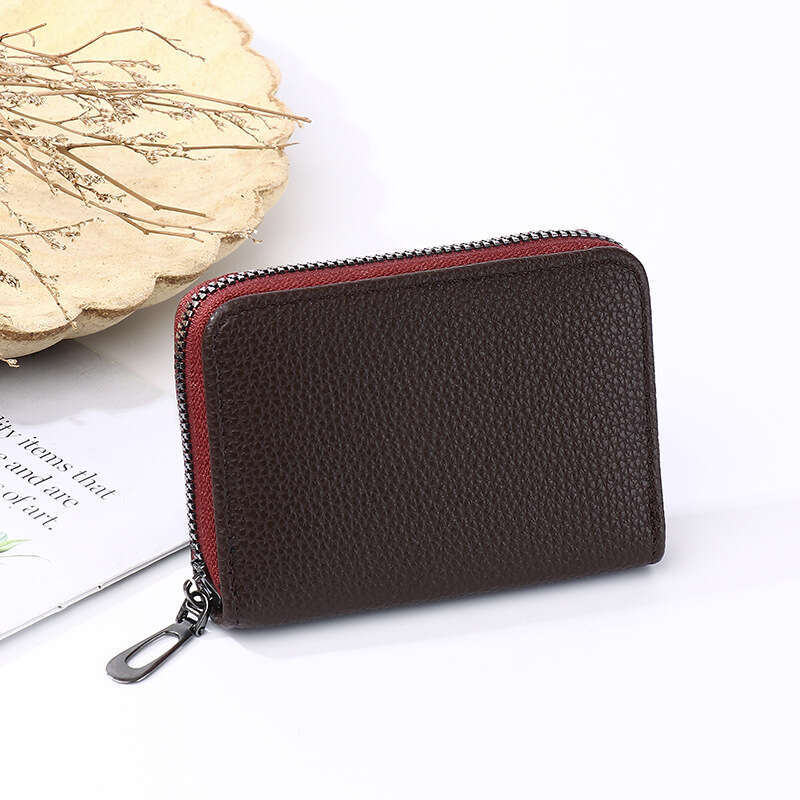 Lychee Pattern Multi-Card ID Slot Large Capacity Bank Holder Simple Compact Card Case Coin Purse