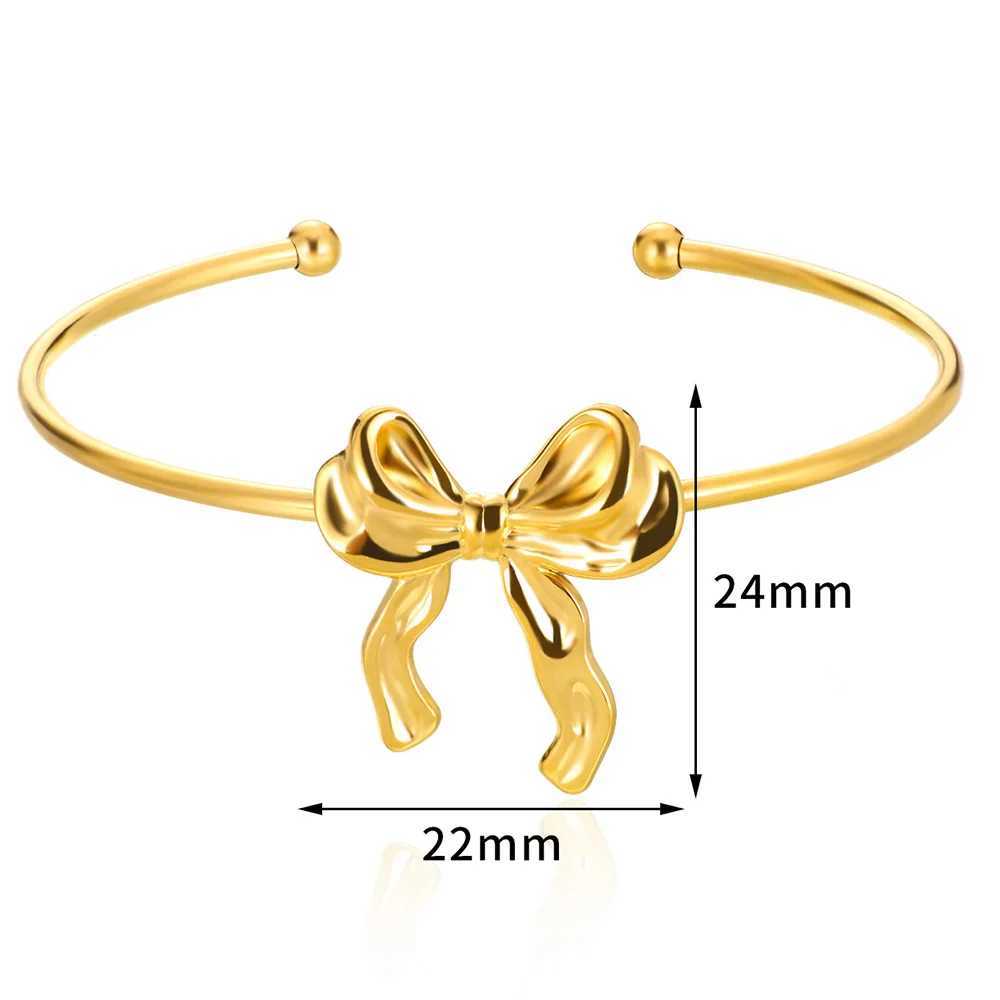 Trendy Bow Tie Cuff Open For Women Girls Stainless Steel High Quality Pulseras Gold Color Bangle Jewelry Best Gift Z250616