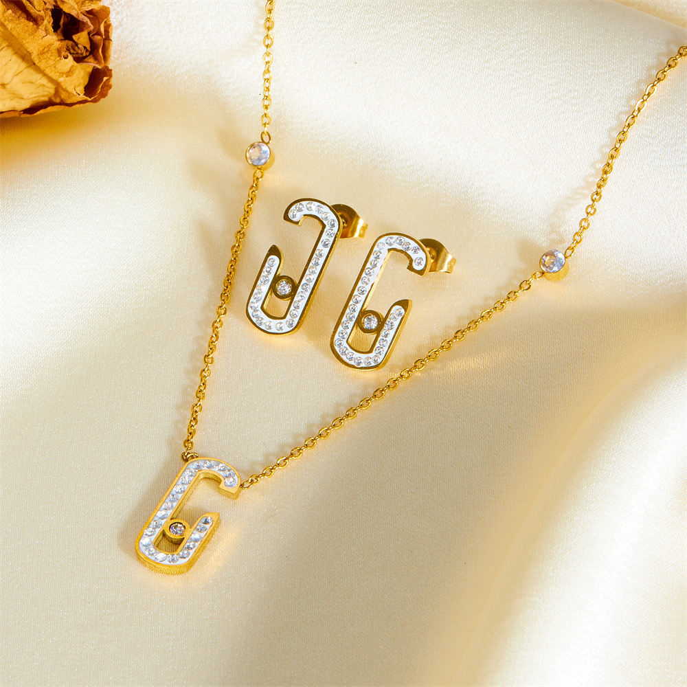 Fashion Style Simple Temperament Dia-Studded Shaped Necklace Earrings for Women High-End Titanium Steel Non-Fading Jewelry