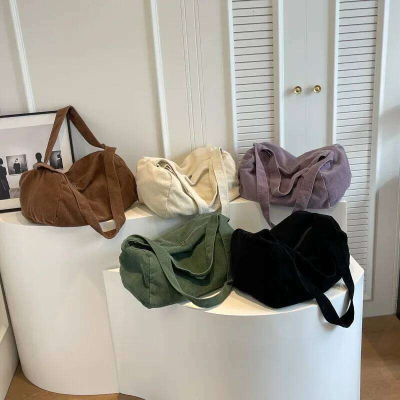 Corduroy Fabric Big Capacity Bostom Handbag Vintage Y2k Emo Ita Chic Winter Textile School Laptop Soft Slouchy Side Shoulder Bag