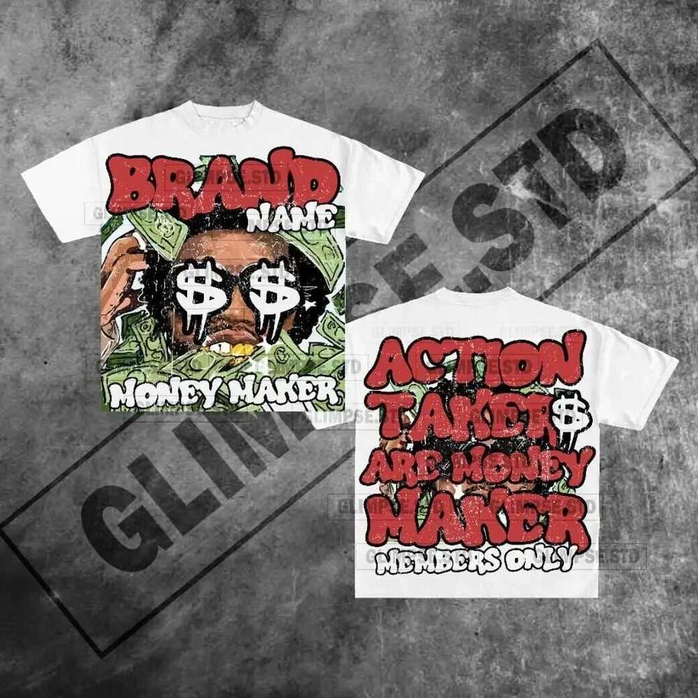 Rich American Club Graphic Harajuku Gothic Oversized T-Shirt for Women and Men Y2K Short Sleeve