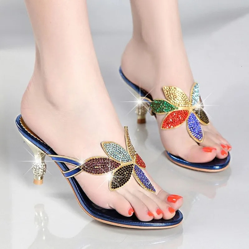 Water Diamond Slippers For Women Summer Outwear High Heel Bohemian Beach Shoes Holiday Flip Flops Sandals Wholesale 1 250614