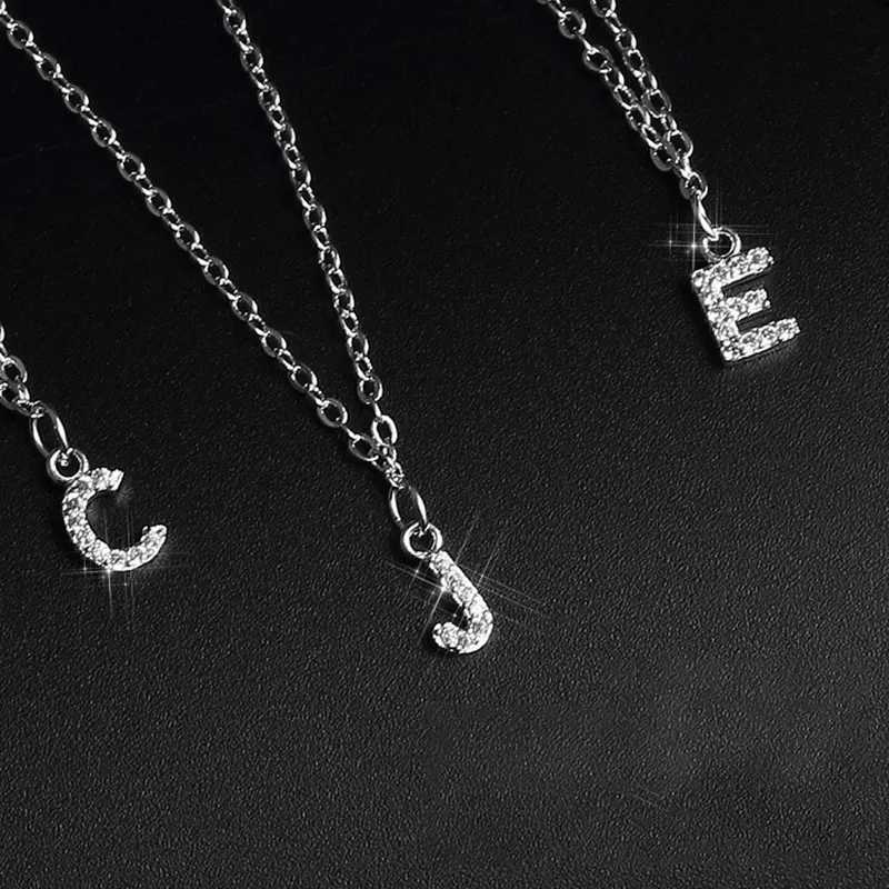 Silver Color Tiny A-Z 26 Alphabet Initial Letters Name Pendant Necklace With Full Shiny Zircon For Girls Best Gift S-N364 W250616
