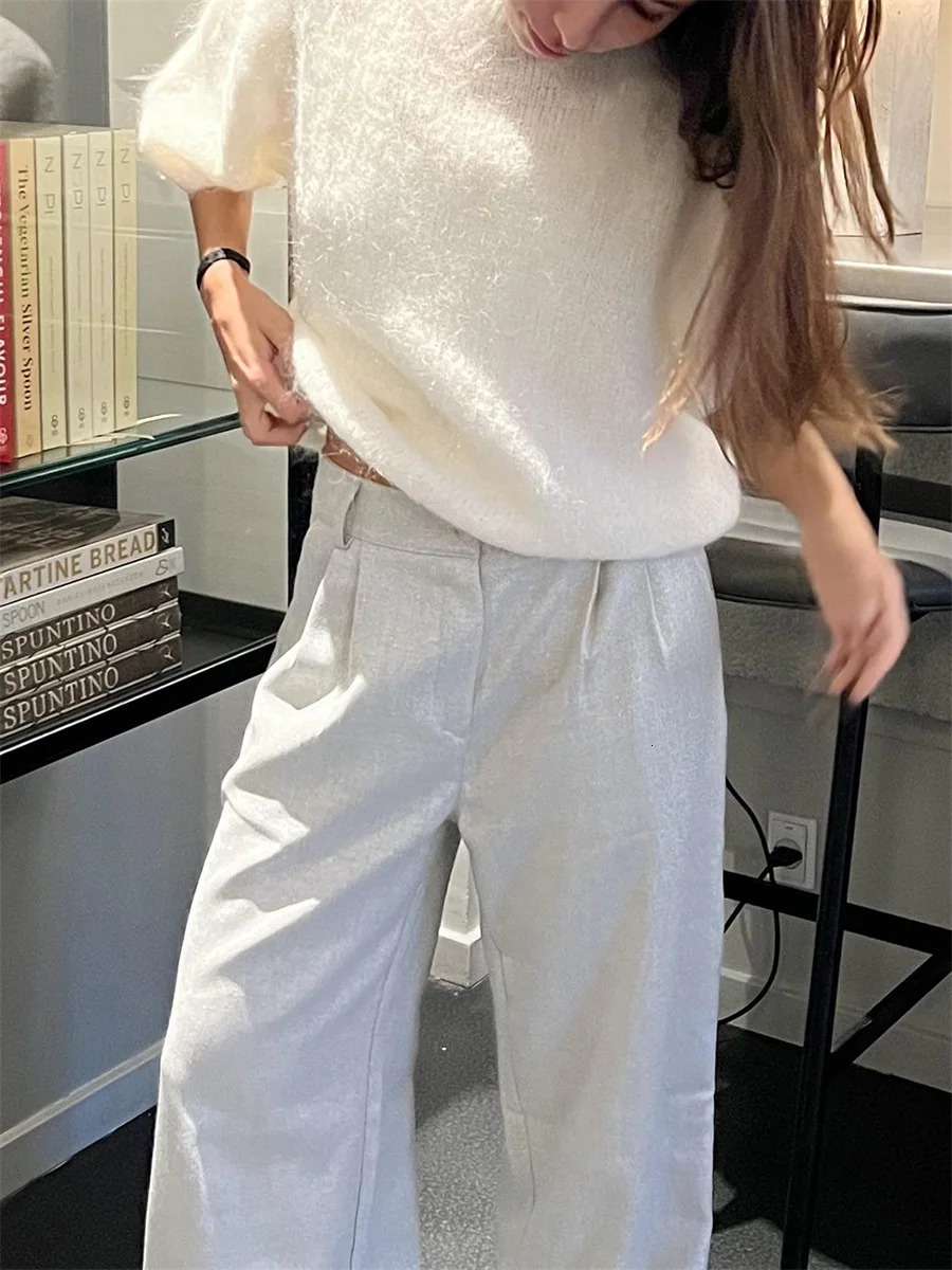 Womens Spring Autumn Knit Sweaters Half Sleeve O Neck Solid Color Casual Knitwear 250614