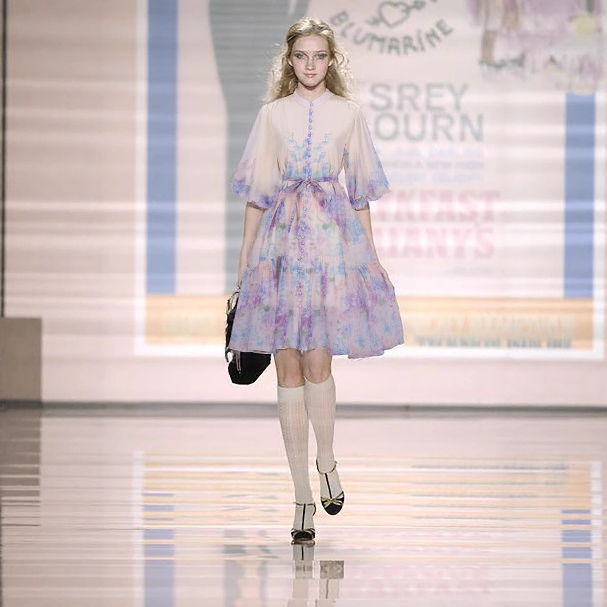 Summer Holiday Linen Dress Clothing Stand Ruffles Long Lantern Sleeve Flower Print Single Breasted Belt Mini Vestidos 250322