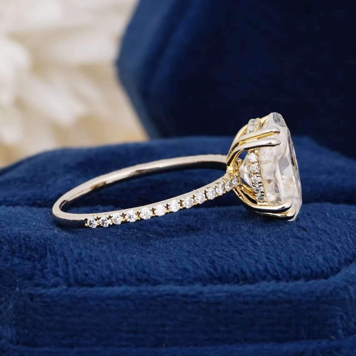 Oval Cut Solitaire Moissanite 14K Real Gold Double Claw Setting Rings Excellent Quality for Personal Gifting Studded Diamond