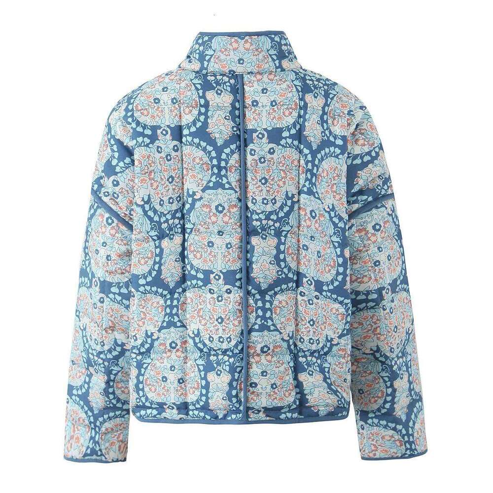 Gypsylady Boho Floral Chic Padded Jacket Coats Loose O-neck Pocket Autumn Spring Long Sleeve Blue Women Ladies Streetwear New