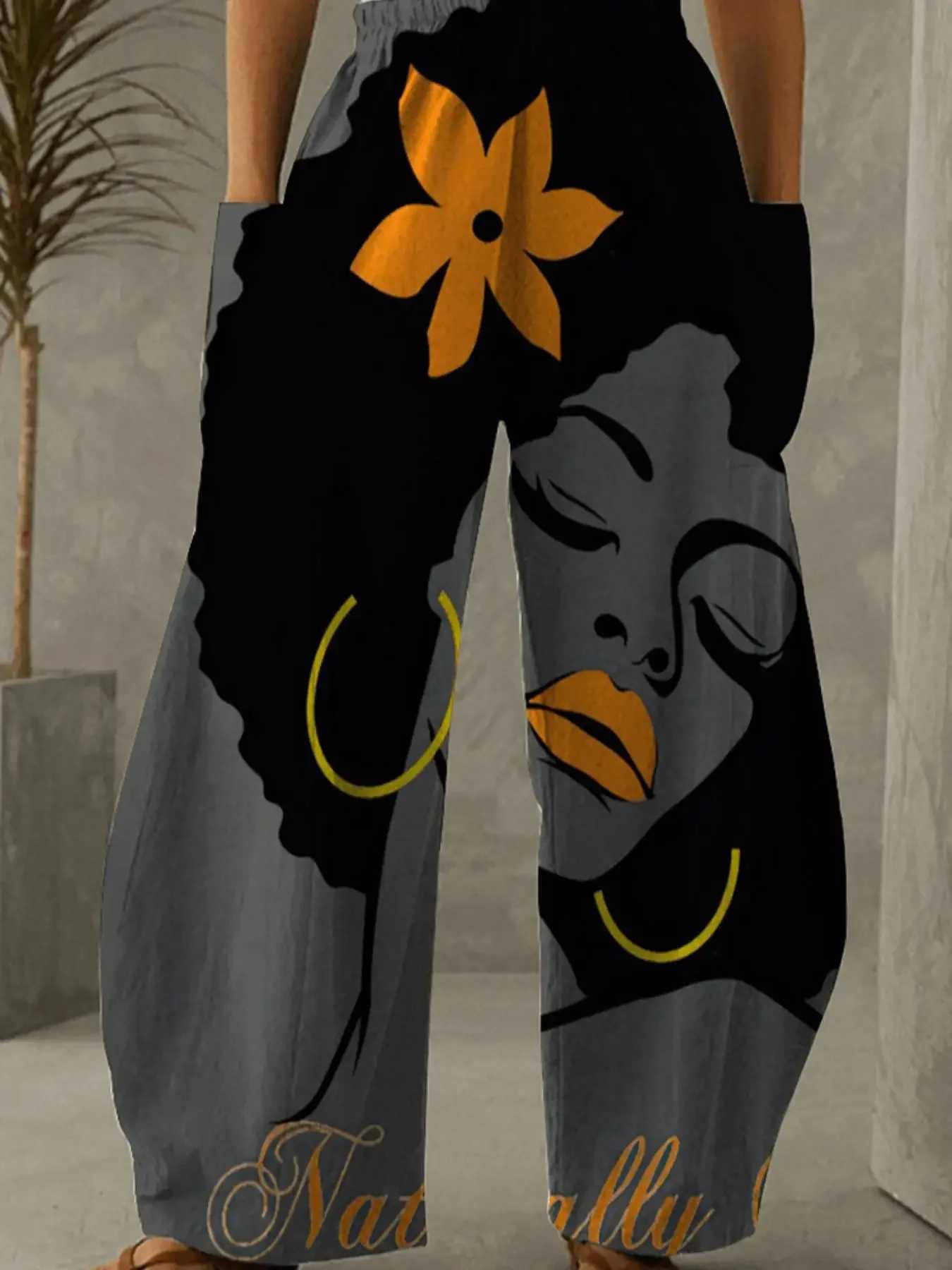 Plus Size 1XL-5XL Women Fashion Floral Printed Pleated Wide Leg High Waisted Pants Fe Casual Pocket Loose Long TrousersXJ250616