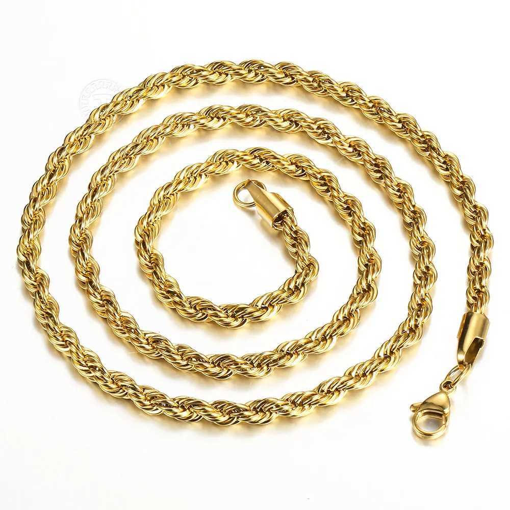 Stainless Steel Twisted Rope Link Chain 3/5/7mm Gold Silver Color Necklace for Men Women Jewelry Accessories W250616