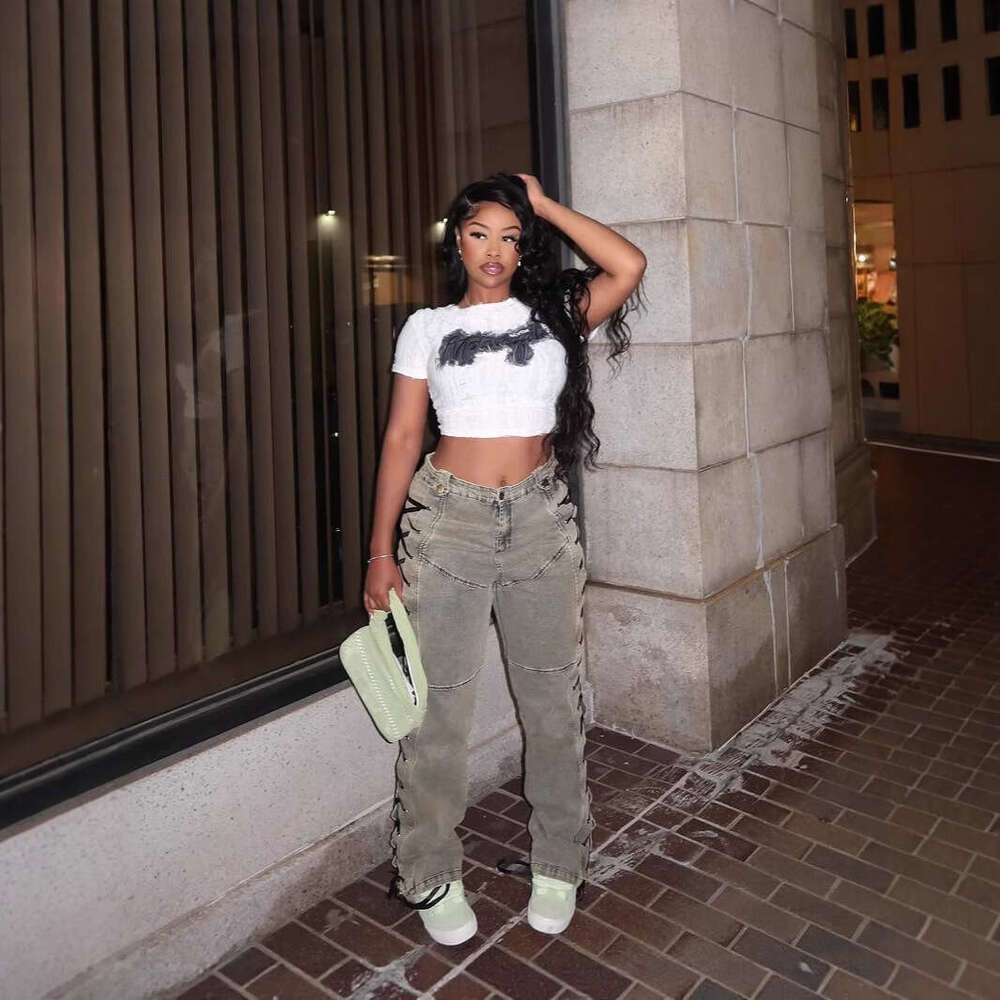 Summer New Fashion Street Color Block Print Slim Fit Sexy Women's Short Sleeve T-Shirt B5