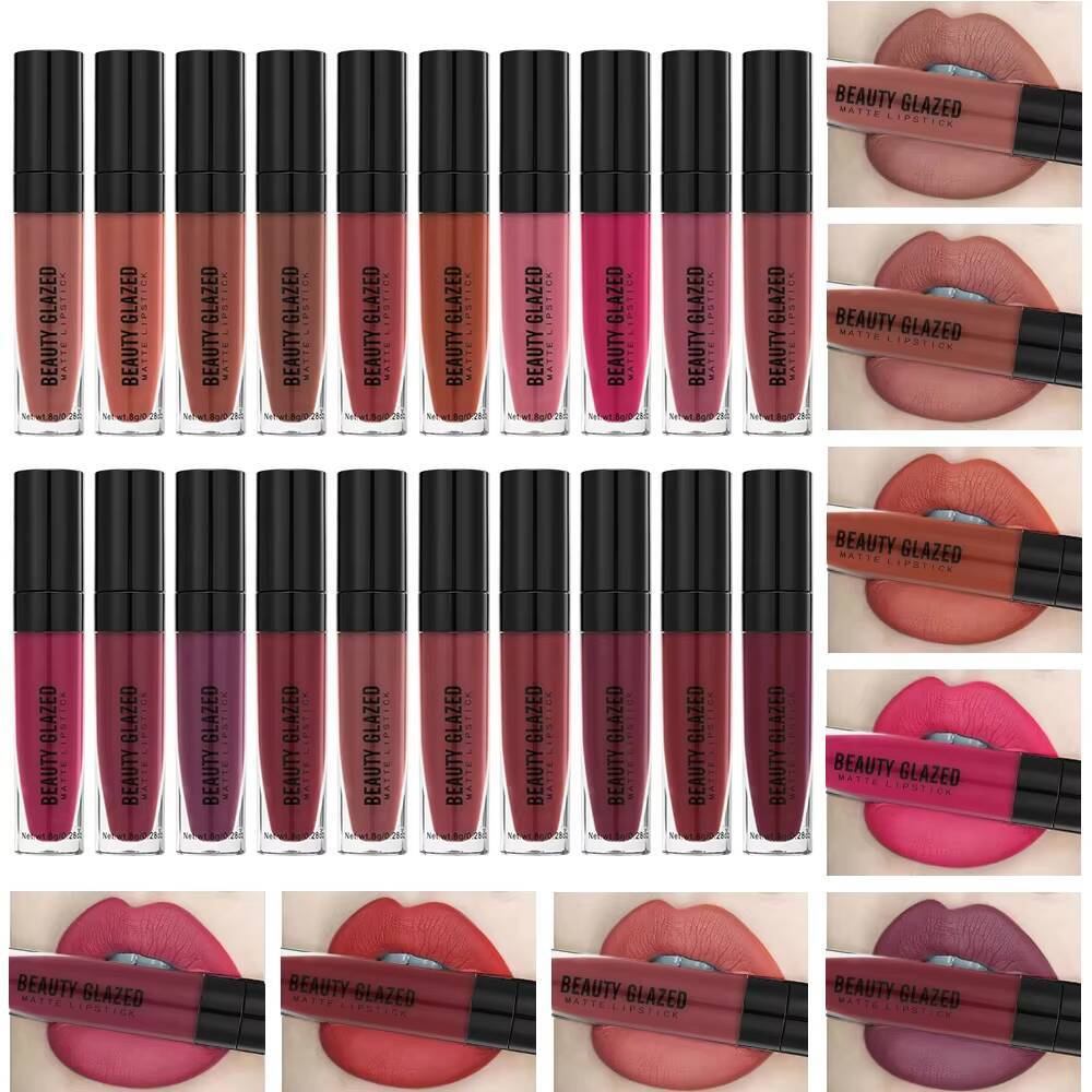 Beauty Glazed 20 Colors Long Lasting Waterproof Matte Lipstick Tint Smooth Lightweight Lip Makeup happy