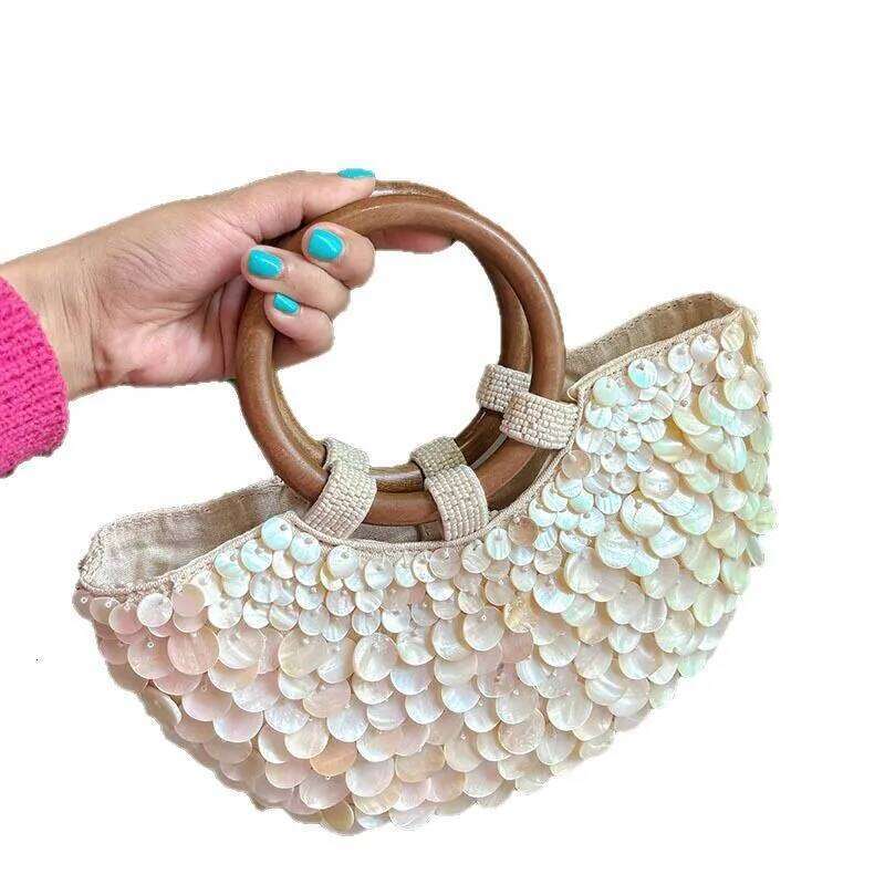 NEW wood Top-Handle White Crystal Clutch Bag High Quality Women's Wedding hand woven Handbags Fashion Bags