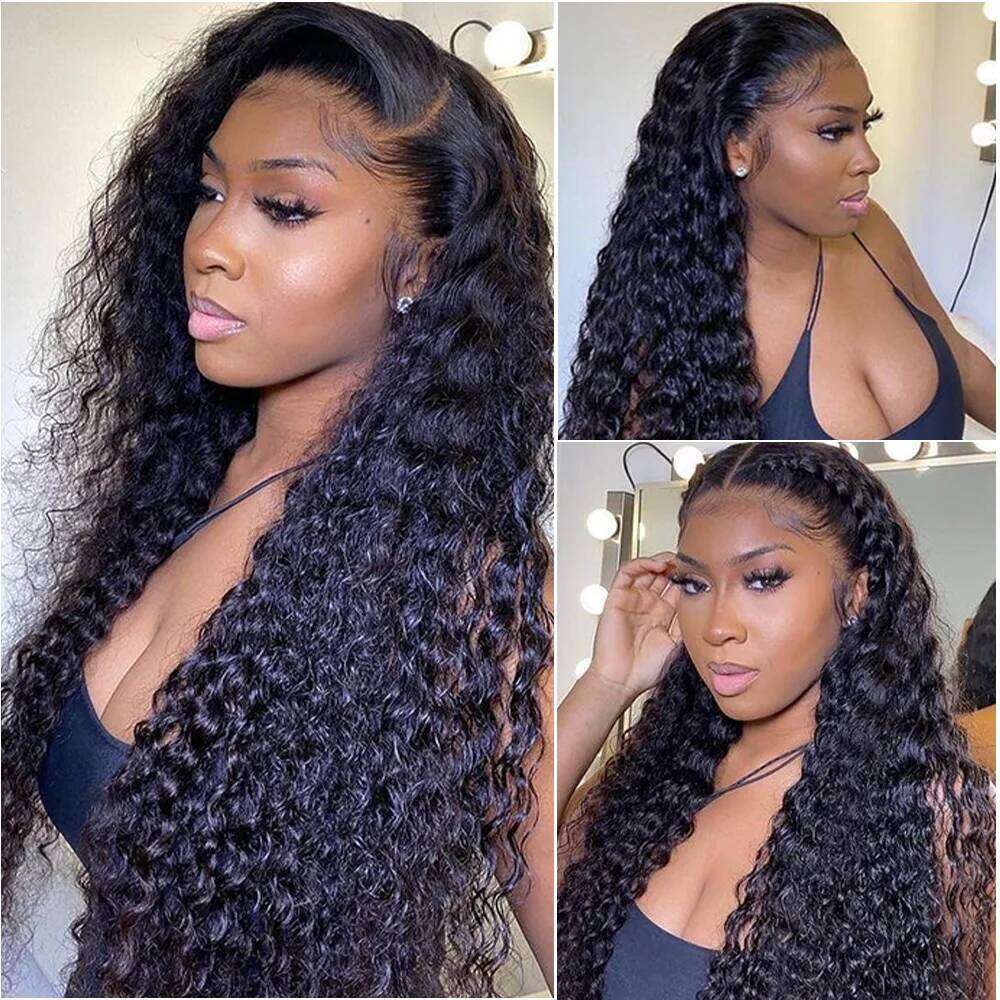 200 Density 13x6 HD Lace Frontal Wig Brazilian 32 34 36 Inches Deep Wave Curly 100% Human Hair Wigs For Black Women Pre Plucked