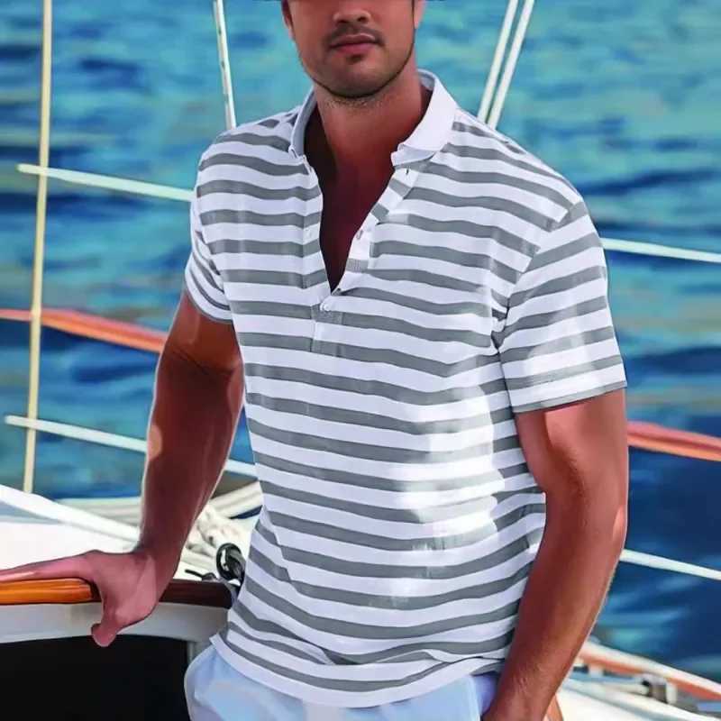 Summer Fashion Casual Short-sleeved Mens POLO Shirt Striped Long-sleeved Casual Top Hawaiian Shirt Men Shirts Mens Clothing W250616