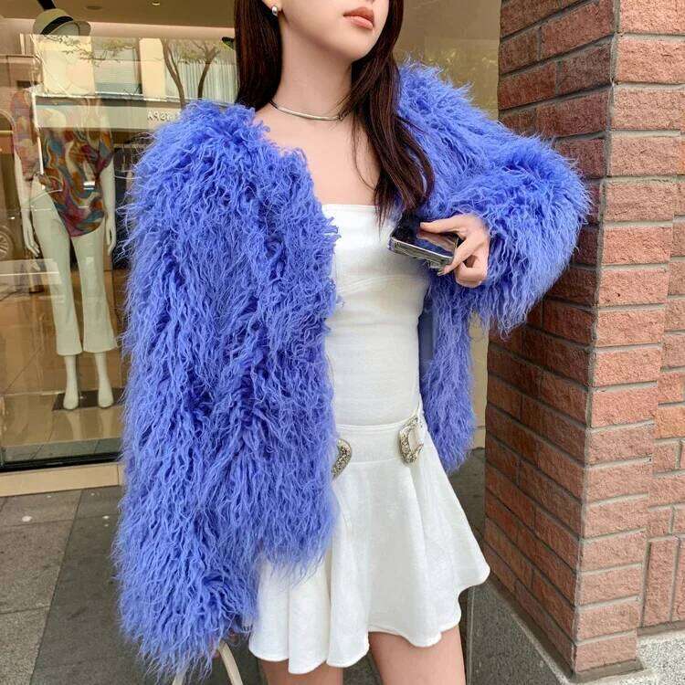2024 New Solid Color Beach Sheep Wool Autumn And Winter Women's Long-sleeved Short Fashion Fur Jacket Imitation Furry Lamb Coats