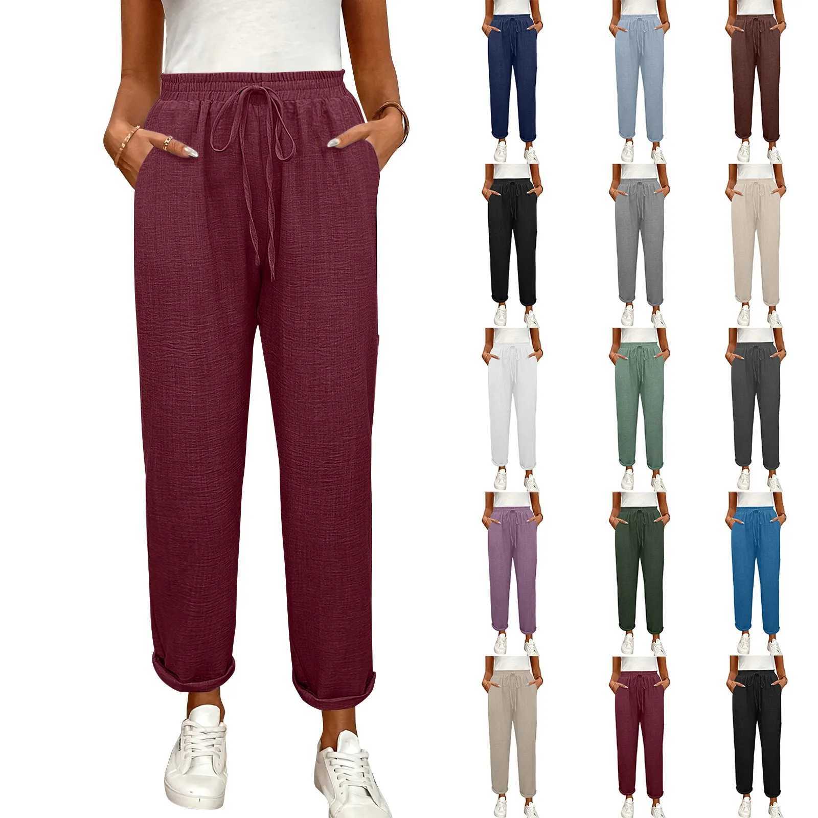 Womens casual pants elastic waist tie trousers loose straight leg sweatpants comfortable and breathable summer trousersXJ250616