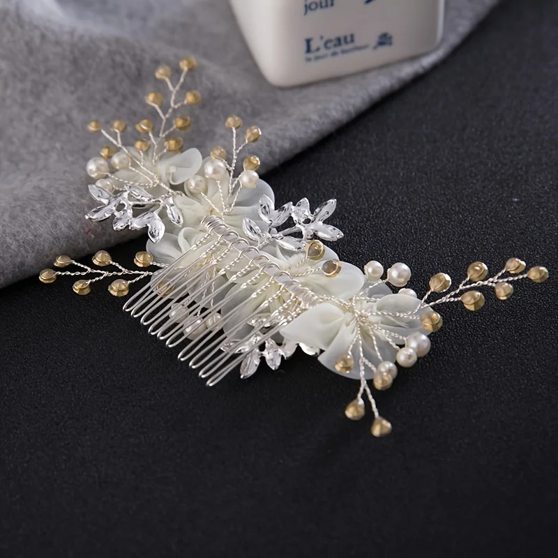 Flower Rhinestone Pearl Hair Clip Comb Headband Women Wedding Hair Jewelry Accessories For Women Bridal Tiara Headband Clip Gift 250610