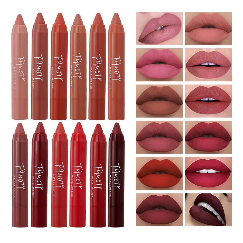 12 Colors Matte Pen Waterproof Velvet Nude Lipstick Pencil Sexy Red Brown Pigments Lips Makeup Long Lasting Lip Tint happy