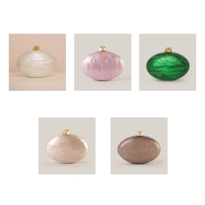 Pearl Brown Green Oval Female Acrylic Egg Shape Clutch Bag Women Designer Evening Party Cute Purse Shell Handbag 250614