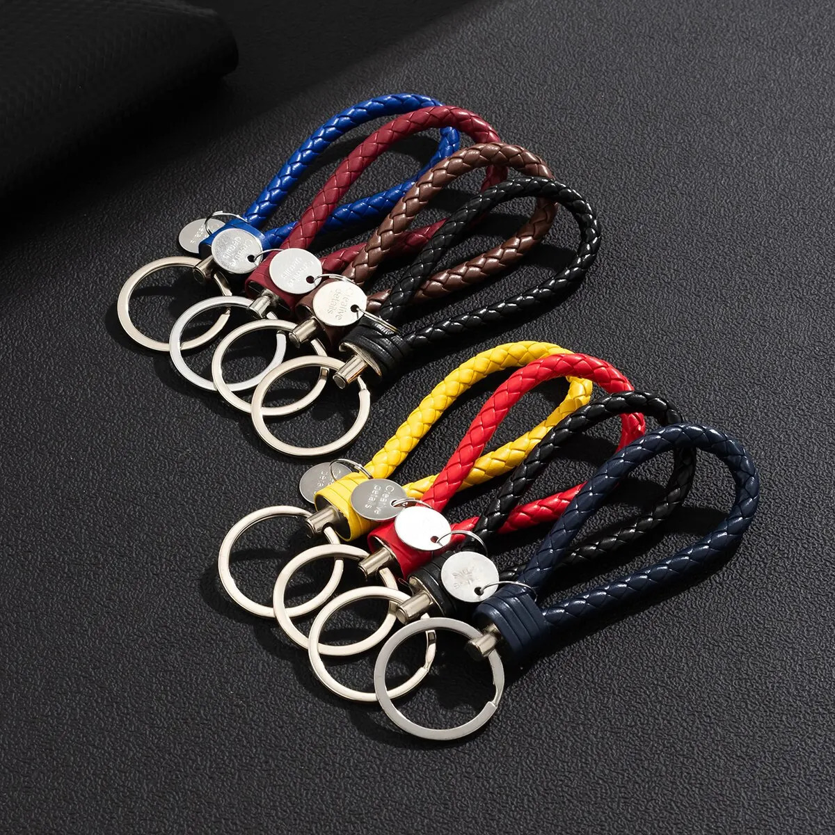 2PcsSet PU Leather Braided Woven Rope Keychain DIY Bag Pendant Key Chain Holder Car Trinket Keyring Men Women Gift Jewelry 250606