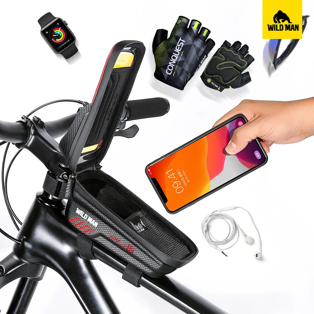 WILD MAN E12 Road Mountain Bicycle Bag EVA Hard Shell Waterproof Touch Screen Front Beam Bag Upper Tube Mobile Phone Saddle Bag 250610