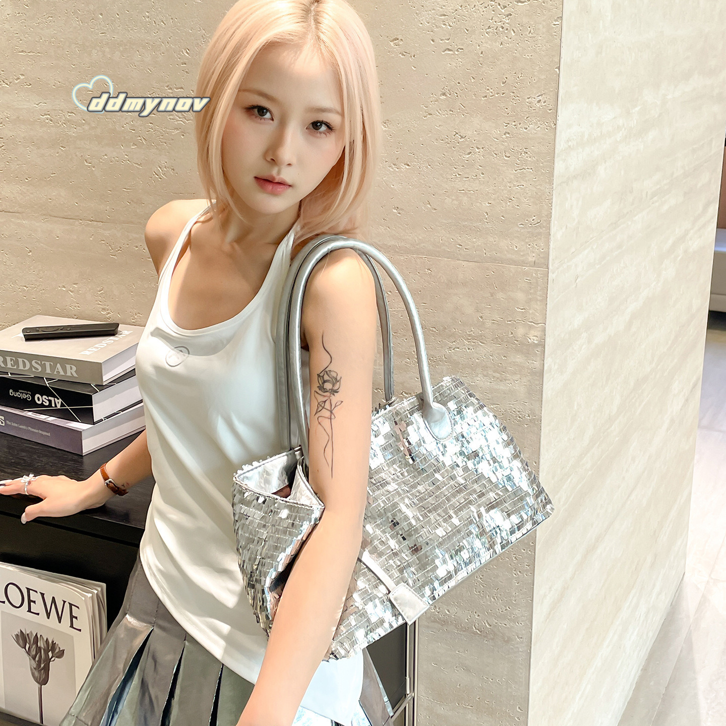 Korean Style Fashionable Chic Tote Bag for Women 2025 Summer Niche Sequin Versatile Large Capacity Shoulder Handbag Trend ddmynov ddmynov