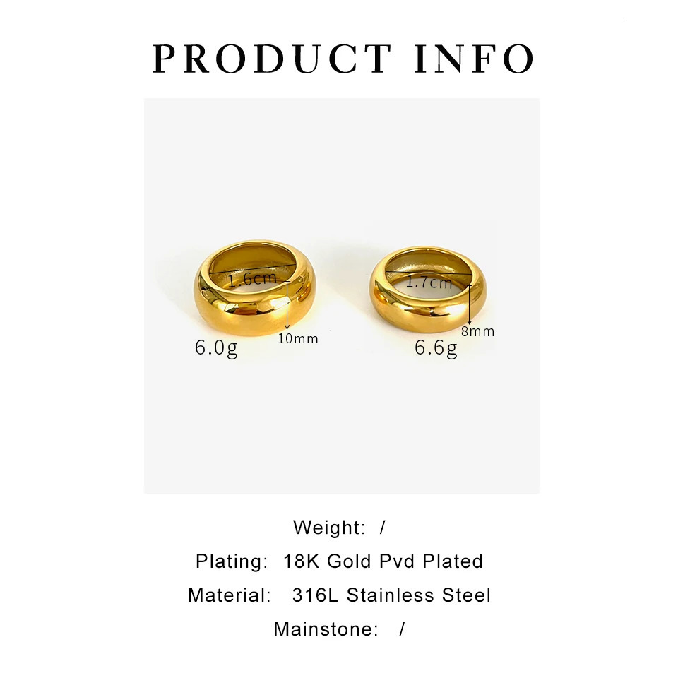 Perisbox 8mm 10mm High Polish 18K Gold Plated Round Chunky Rings for Women Men Smooth Stainless Steel Minimalist Party Jewelry 250610