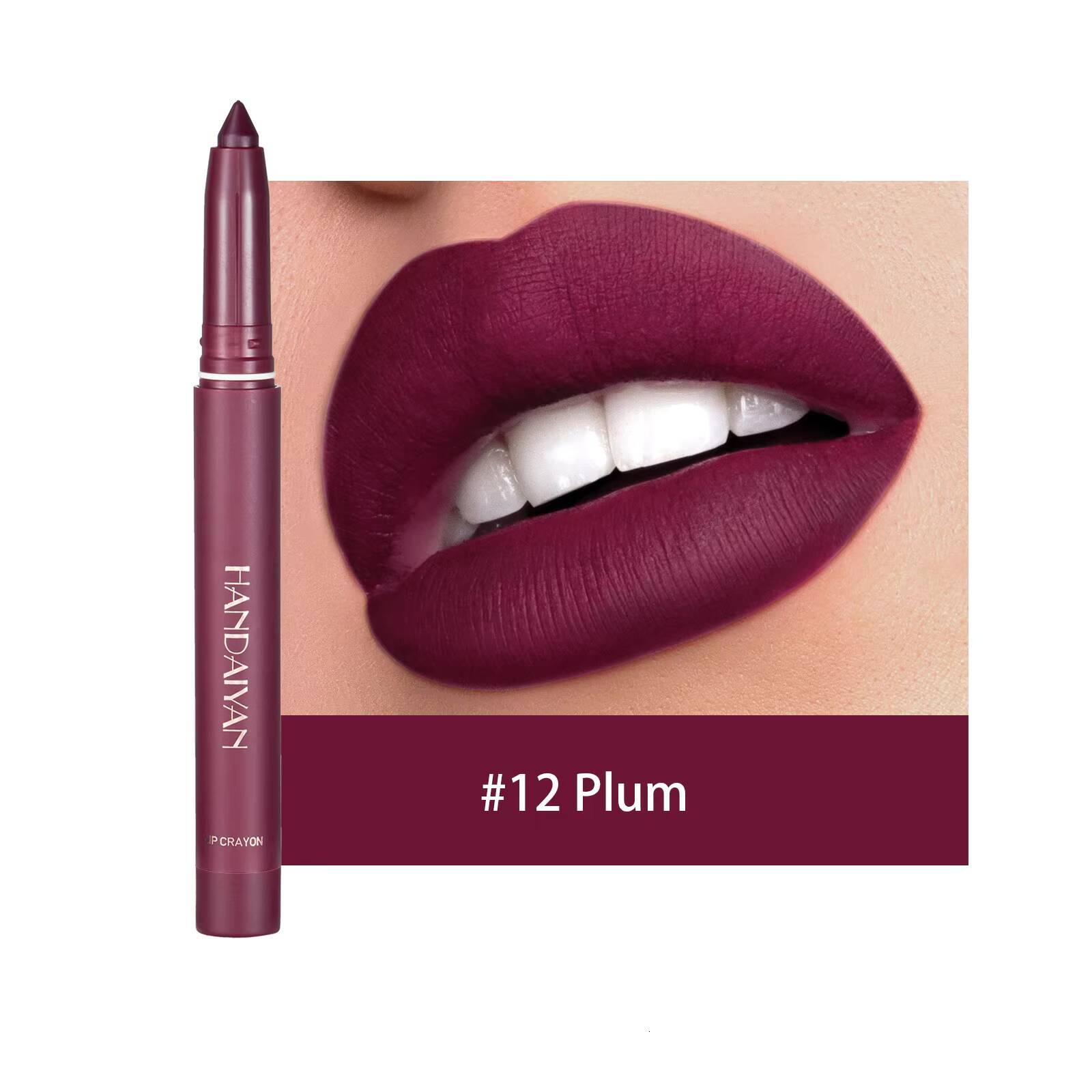 HANDAIYAN matte crayon pen Lip Liner long-lasting natural waterproof lipstick Built-in Sharpener women's Lips cosmetics happy
