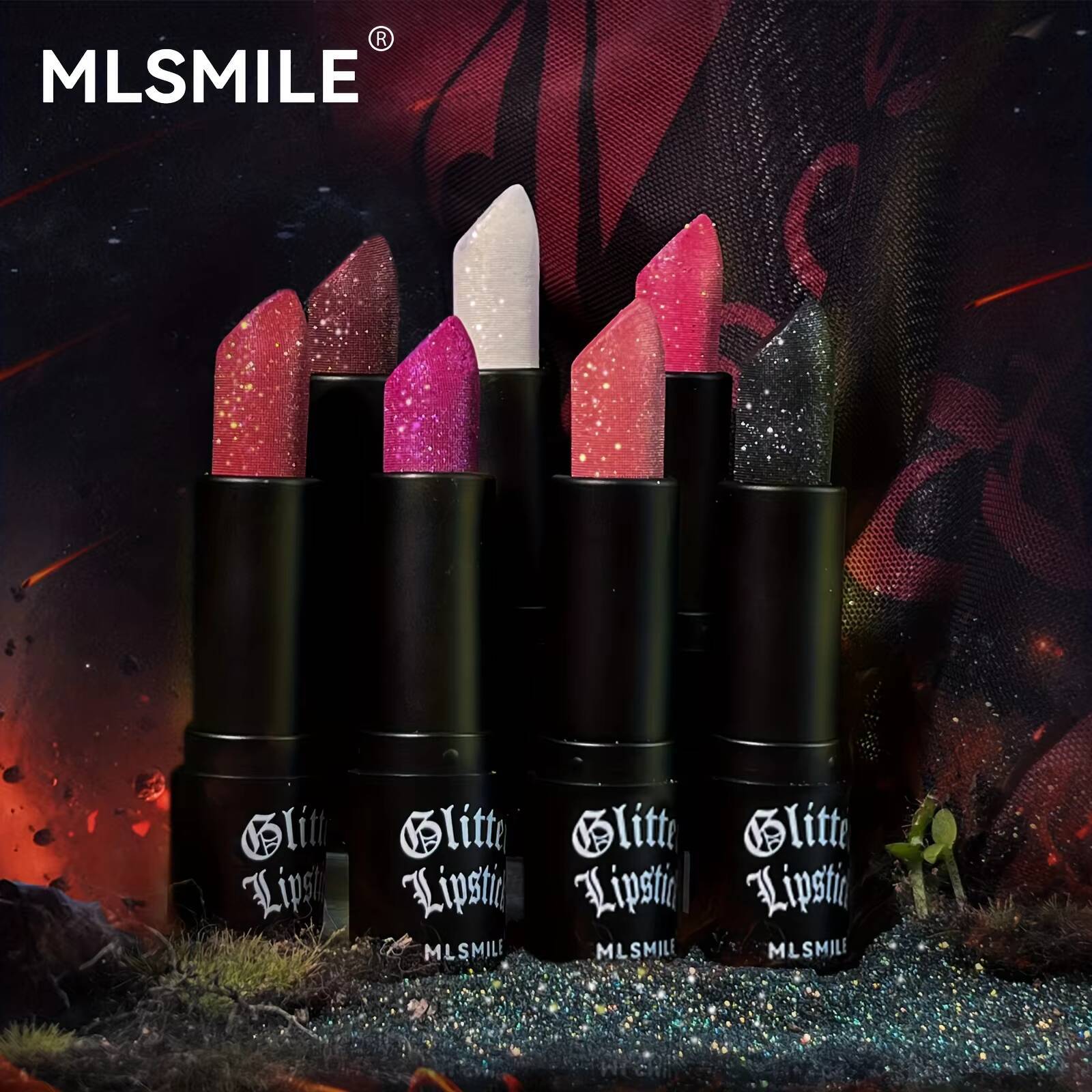 7 Colors Glitter Lipstick Hydrating Sparkling Shine Color Nonstick Highly Pigmented Formula Gives Metallic Finish Lip Makeup happy
